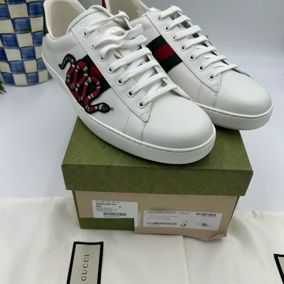 Men’s Gucci, ace embroidered leather sneakers, size 13 made in Italy - Picture 2 of 9